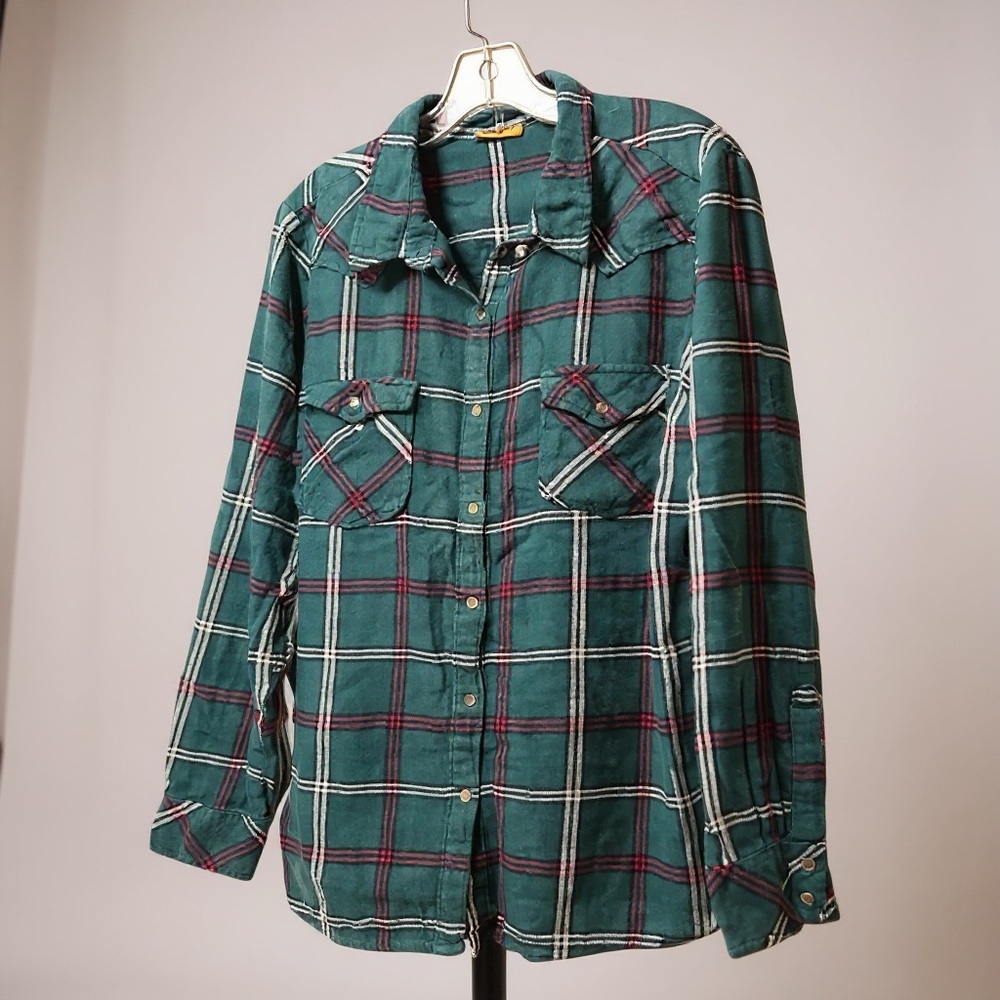 Wrangler Vintage Forest Green Plaid Button Down Shirt - Picture 2 of 14